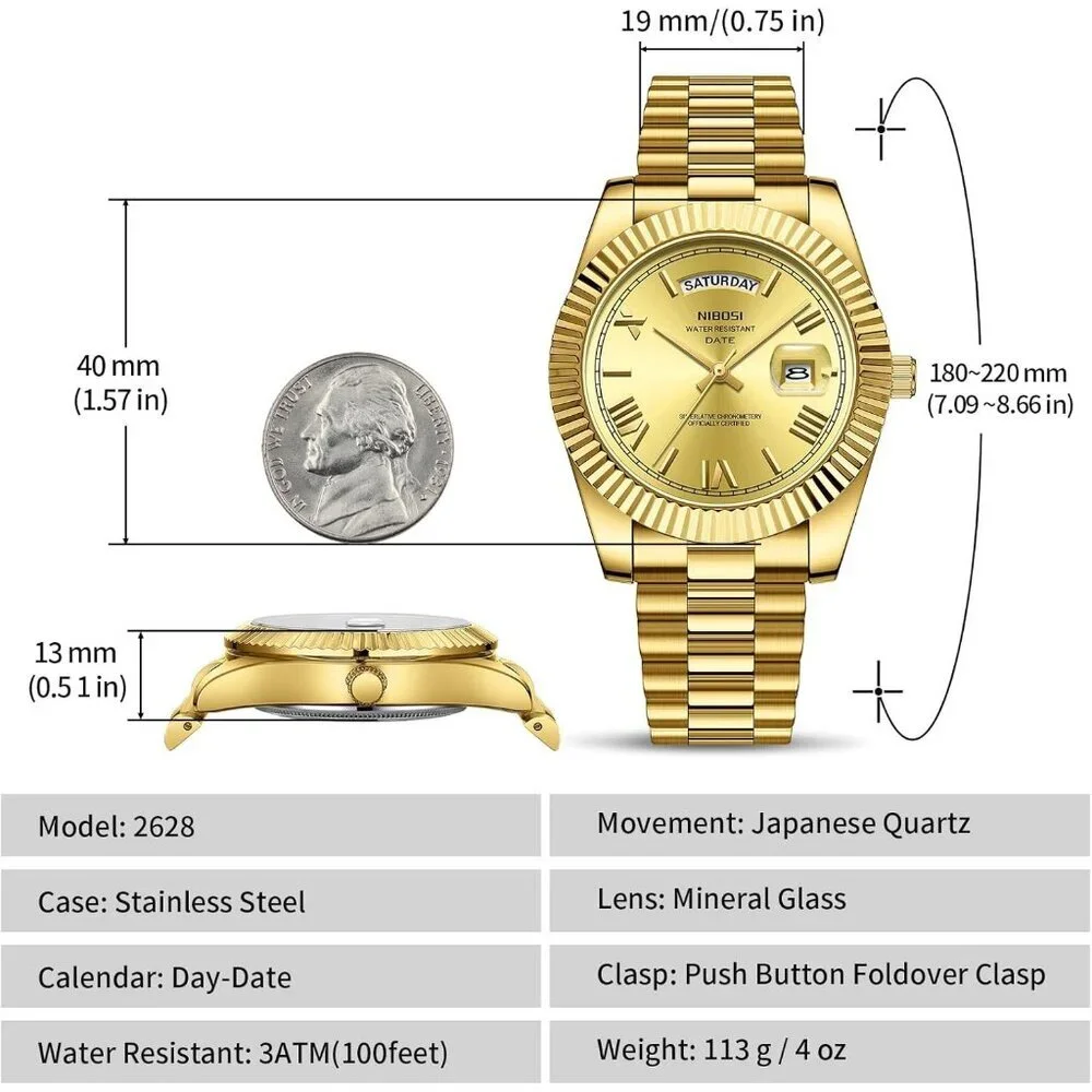 Men's Gold Stainless Steel Analog Classic Design Stylish Wrist Dressing Watch